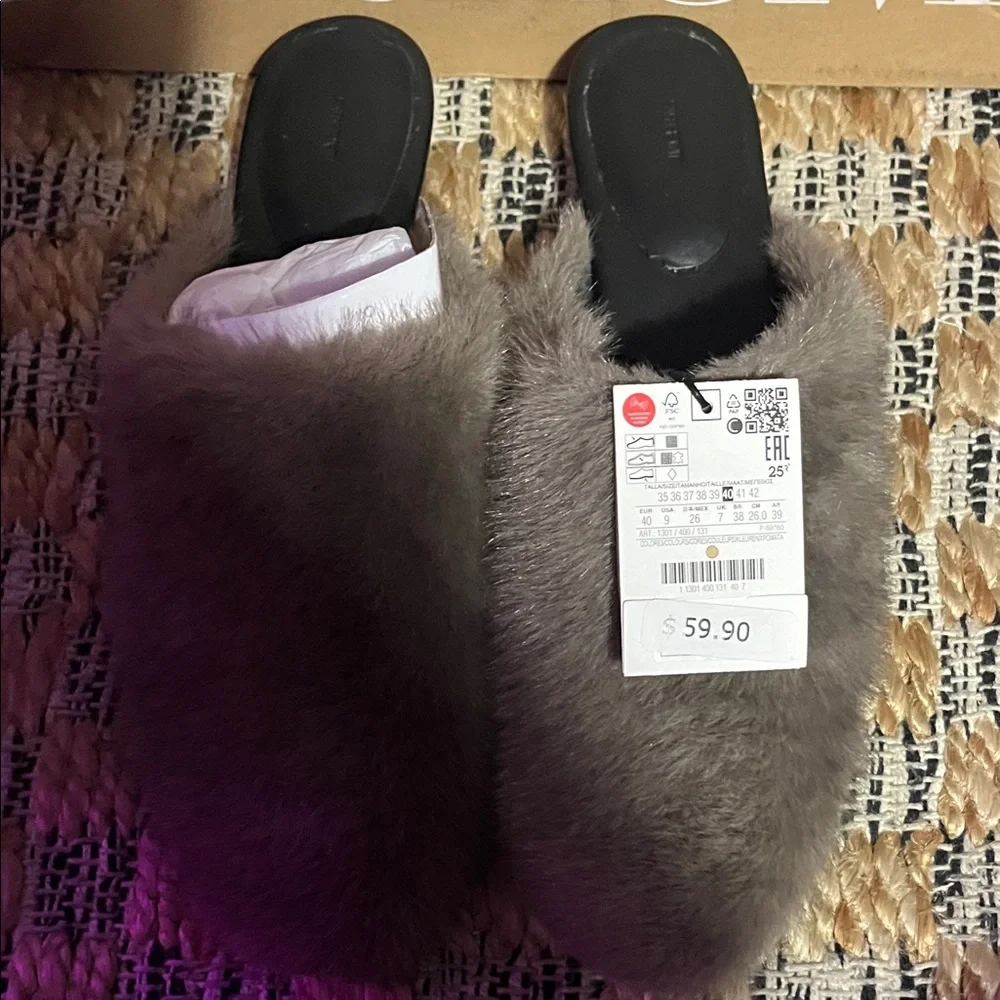 Zara Gray Furry Mules - Picture 3 of 9